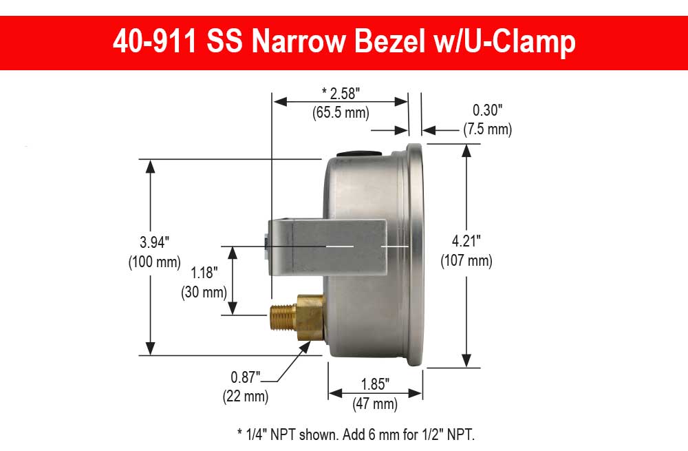 https://b1.noshokmedia.com/images/40-911_SS_Narrow_Bezel_w-U-Clamp-1 Dimensions_1.jpg